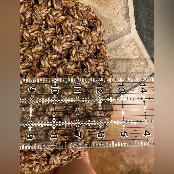 Vintage Handmade Macrame Round Handle Tote Bag Brown Tan 12.5”x15” - Picture 4 of 5